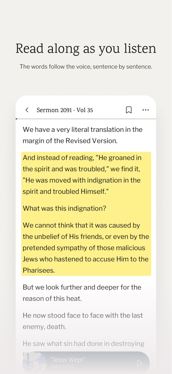 Reading along in the app: the sentences being read aloud are highlighted