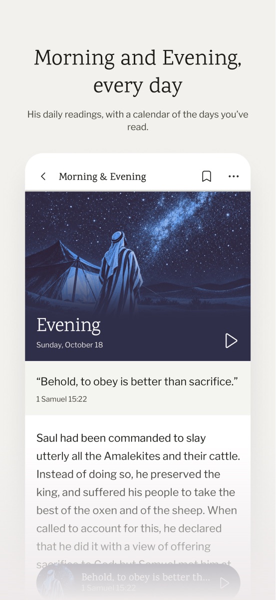 Morning and Evening in the app: the evening reading, on 1 Samuel 15:22